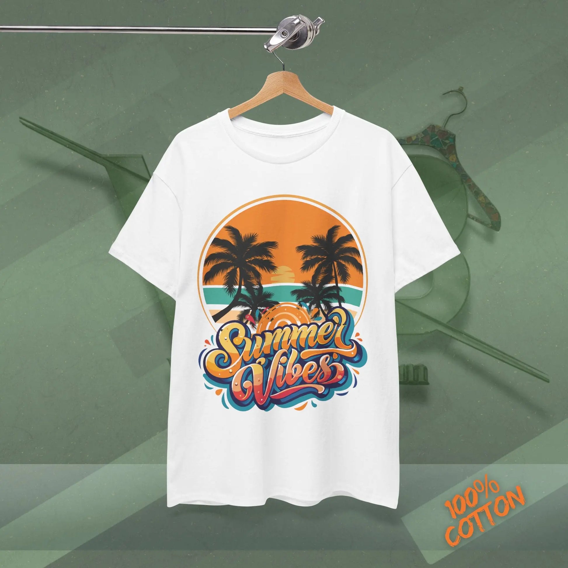 Unisex Heavy Cotton Tee with Summer Vibes Graphic | Casual Wear, Daily Outfits, Gift for Him/Her, Street Style, Summer Essentials Printify