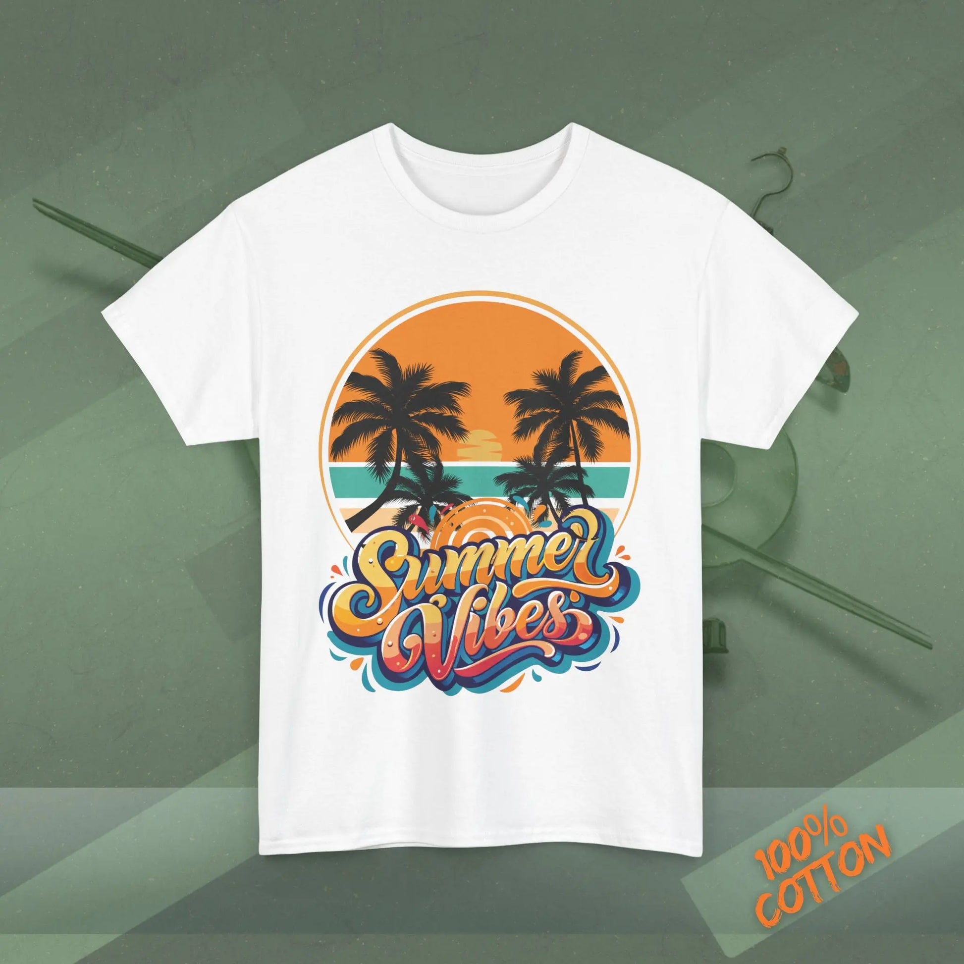 Unisex Heavy Cotton Tee with Summer Vibes Graphic | Casual Wear, Daily Outfits, Gift for Him/Her, Street Style, Summer Essentials Printify