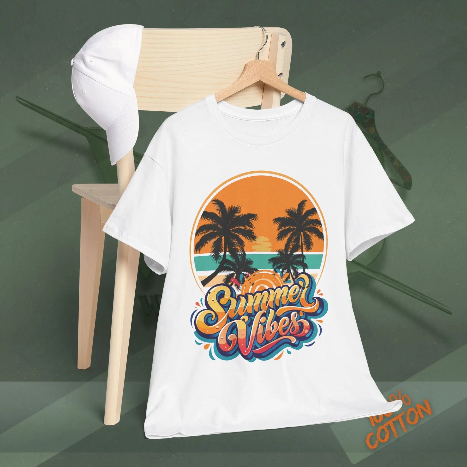 Unisex Heavy Cotton Tee with Summer Vibes Graphic | Casual Wear, Daily Outfits, Gift for Him/Her, Street Style, Summer Essentials Printify