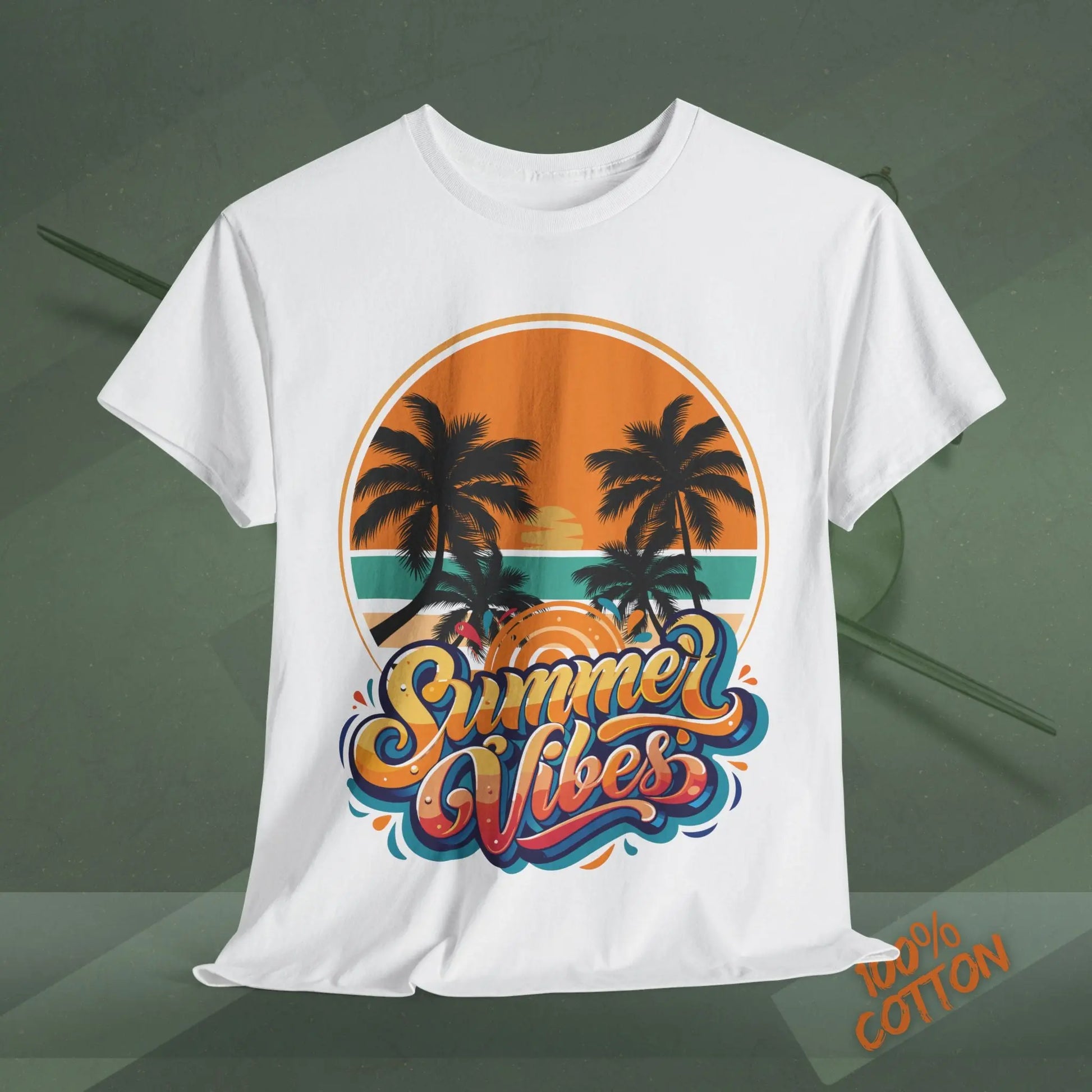 Unisex Heavy Cotton Tee with Summer Vibes Graphic | Casual Wear, Daily Outfits, Gift for Him/Her, Street Style, Summer Essentials Printify
