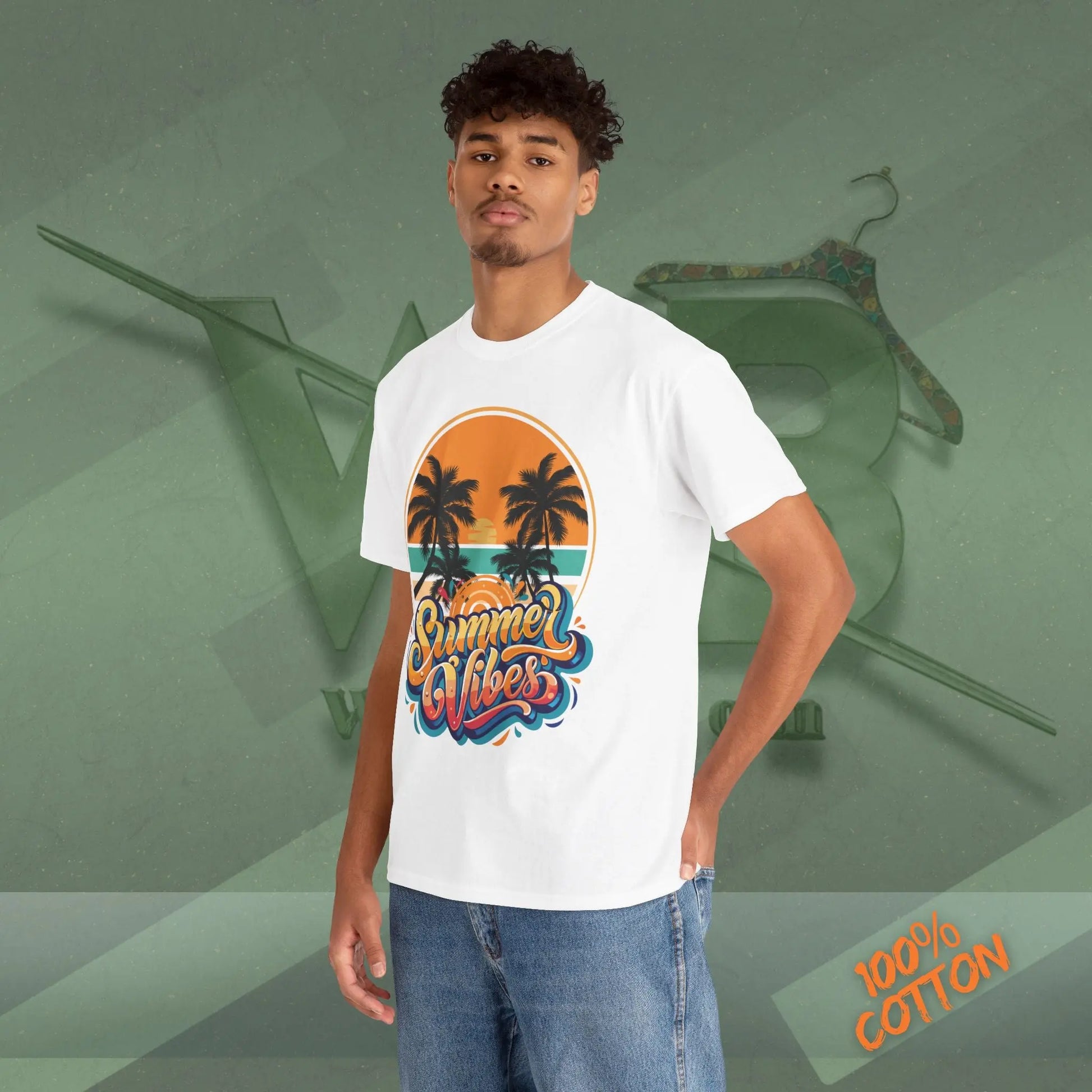 Unisex Heavy Cotton Tee with Summer Vibes Graphic | Casual Wear, Daily Outfits, Gift for Him/Her, Street Style, Summer Essentials Printify
